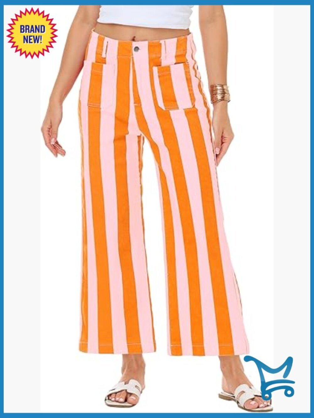 Striped High Rise Cropped Stretchy Jeans with Pockets